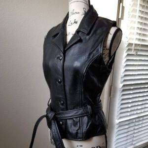 BB Dakota Belted Black Leather Vest